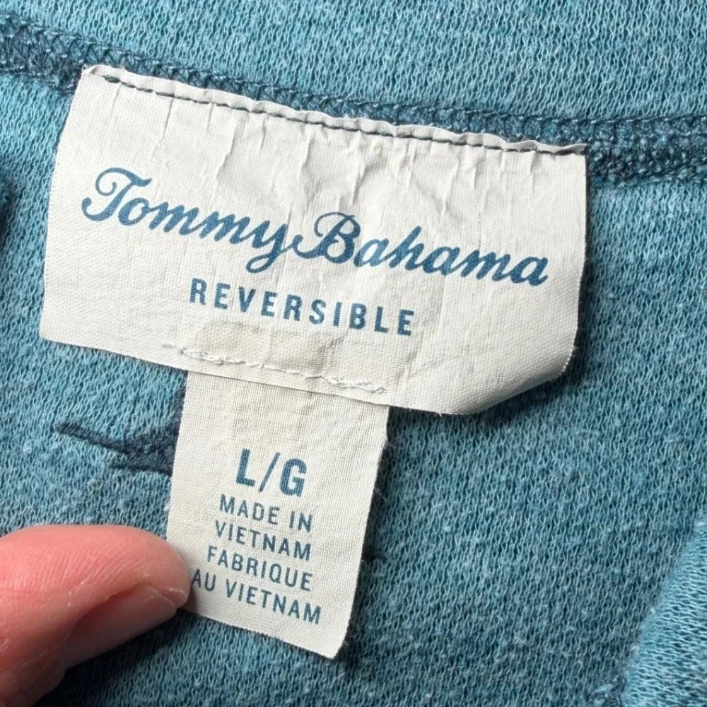 Tommy Bahama Reversible Quarter Snap Pullover Mens Large Teal Blue Mock Neck L/G